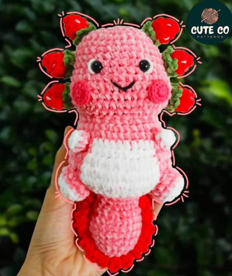 Amigurumi Pattern - Strawberry Axolotl Crochet PDF Download