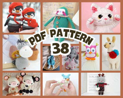 Collage of colorful mini amigurumi crochet keychains featuring animals, birds, and characters in various designs.