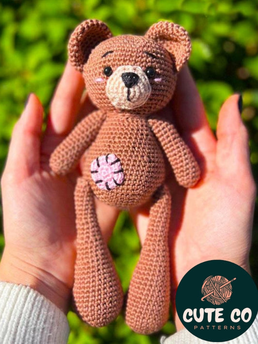 Patchwork Bear Amigurumi Pattern - Long Legs Teddy Crochet PDF Download