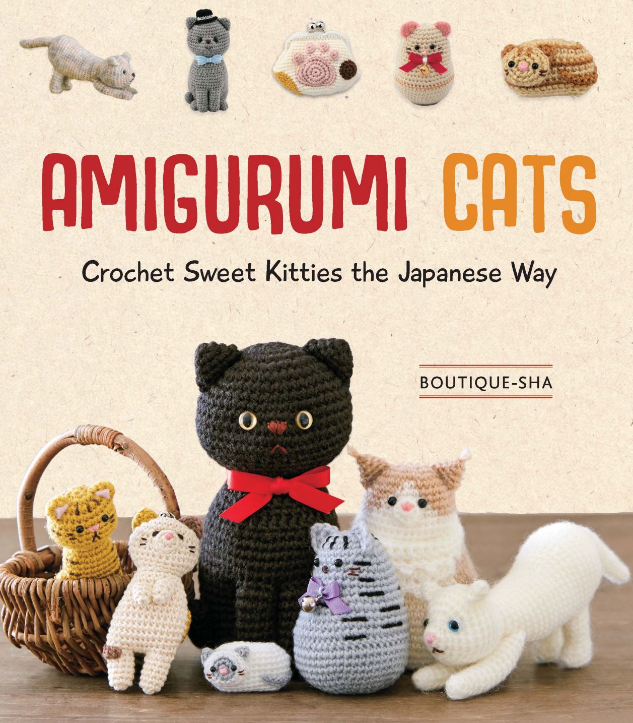 Colorful amigurumi cats in various styles and sizes with red and orange "Amigurumi Cats" text.