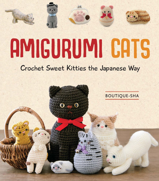 Colorful amigurumi cats in various styles and sizes with red and orange "Amigurumi Cats" text.