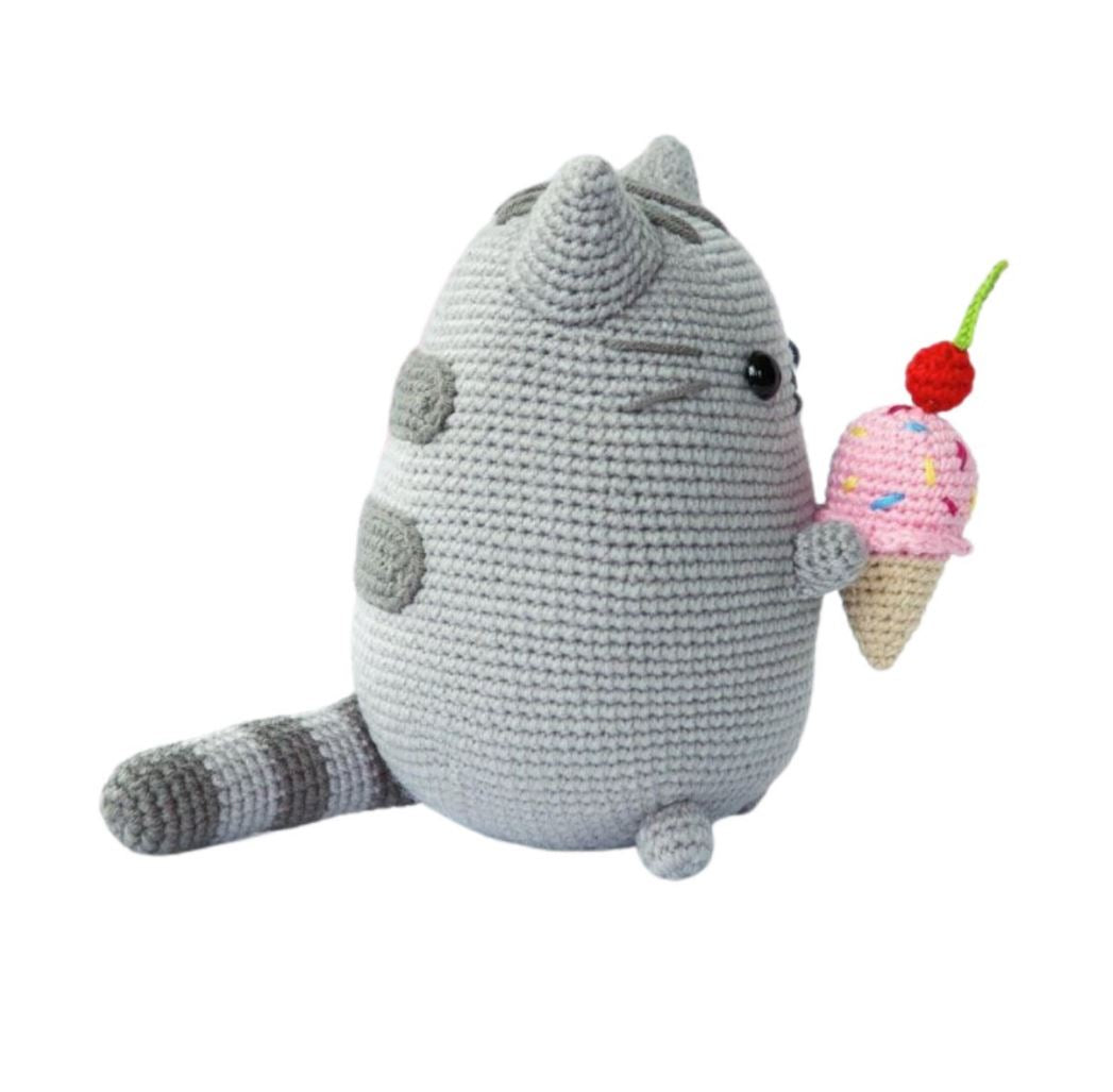 Pusheen Cat with Ice Cream Amigurumi Pattern - Cute Character Crochet PDF Download