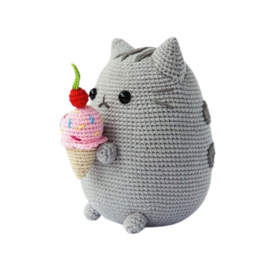 Pusheen Cat with Ice Cream Amigurumi Pattern - Cute Character Crochet PDF Download